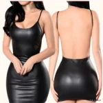 Dames Faux Leather Mini Jurk